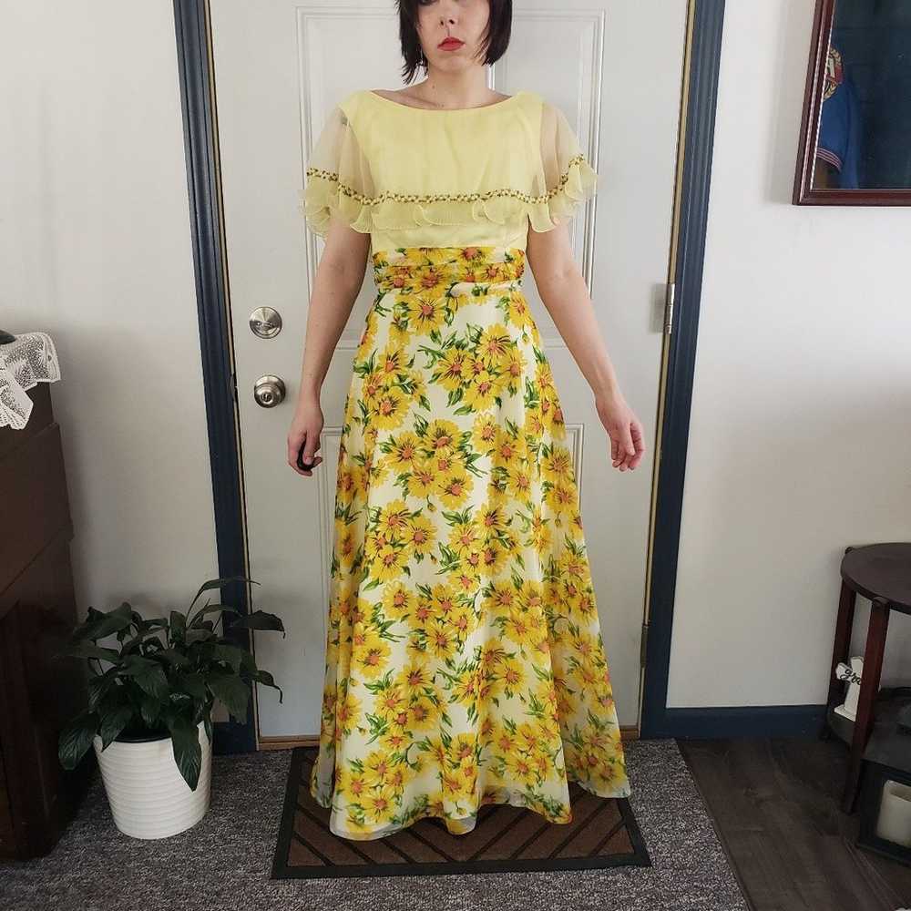 60s Yellow Floral Gown - image 2