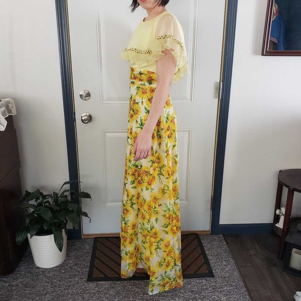 60s Yellow Floral Gown - image 3