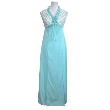 Vintage 70s 60s Handmade Dress Womens 4/6 Blue Ma… - image 1