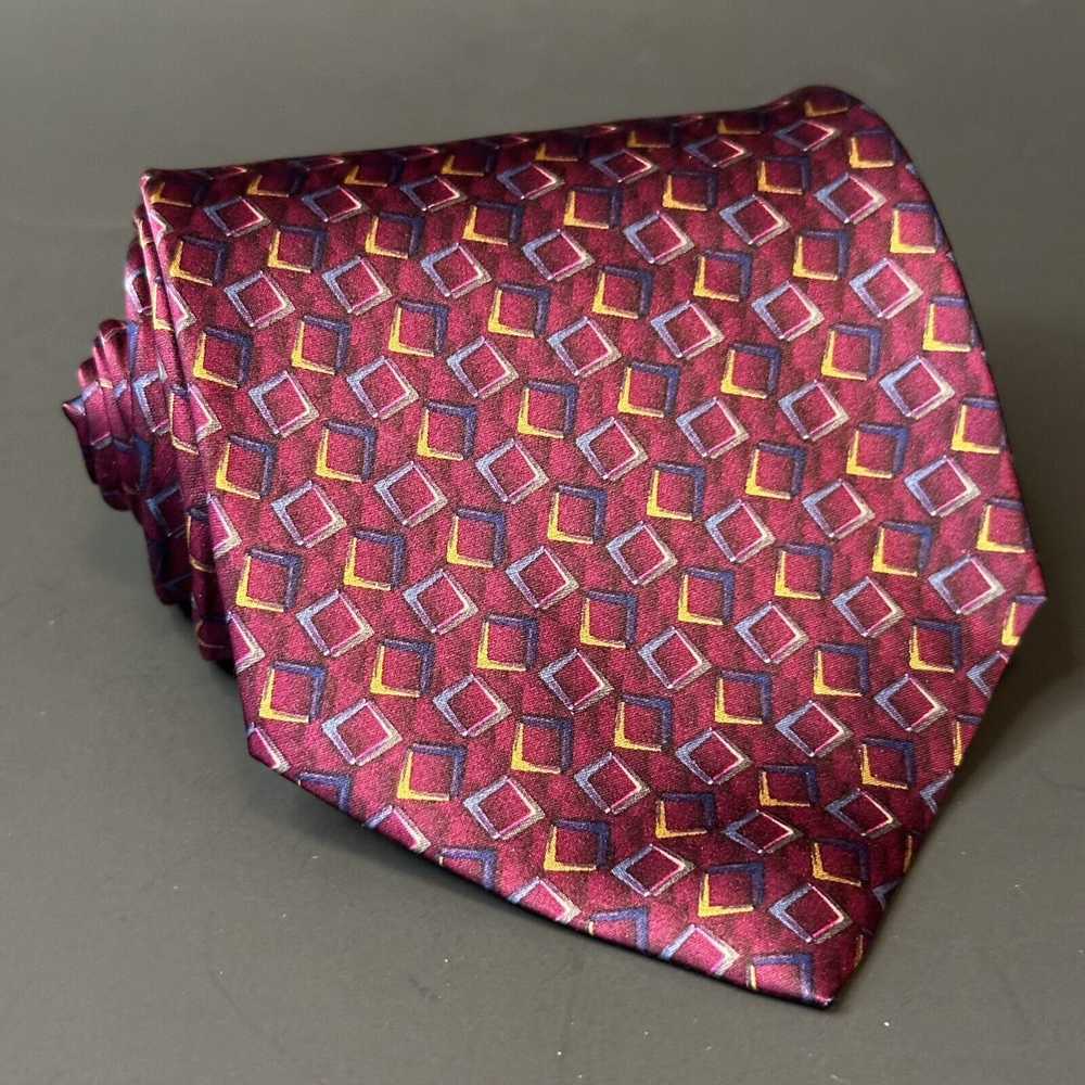 Bill Blass Bill Blass Tie Silk Maroon Geometric B… - image 1