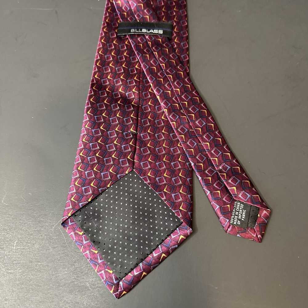 Bill Blass Bill Blass Tie Silk Maroon Geometric B… - image 2