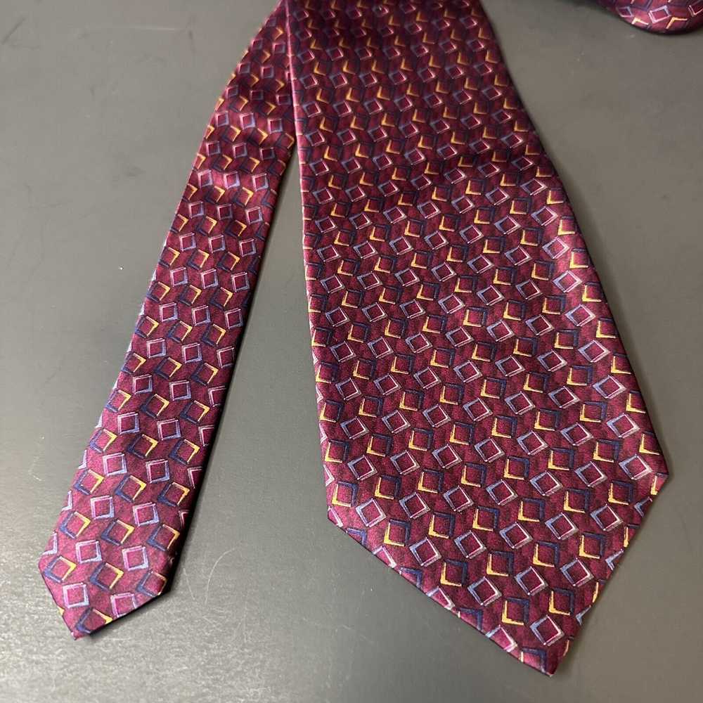 Bill Blass Bill Blass Tie Silk Maroon Geometric B… - image 7