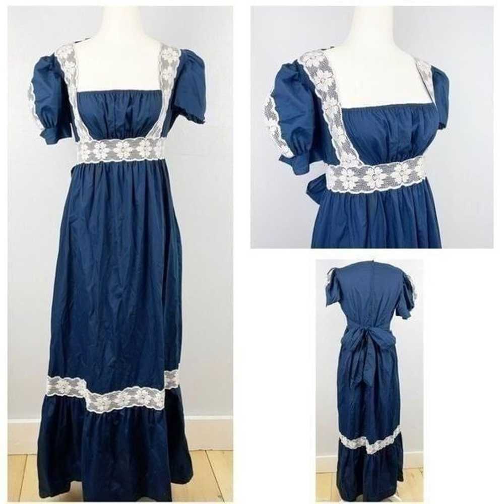 Vintage Peasant Dress small blue lace - image 1