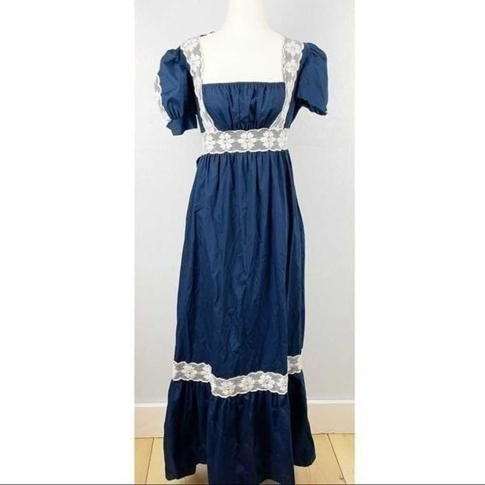 Vintage Peasant Dress small blue lace - image 3