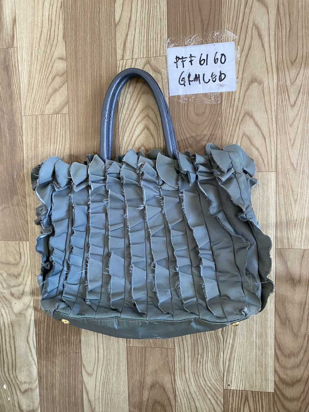 Prada Prada Gray Ruffled Tessuto Tote Bag - image 1