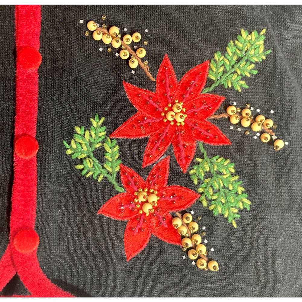 Christmas Sweater Poinsettias Beaded Cardigan M B… - image 3