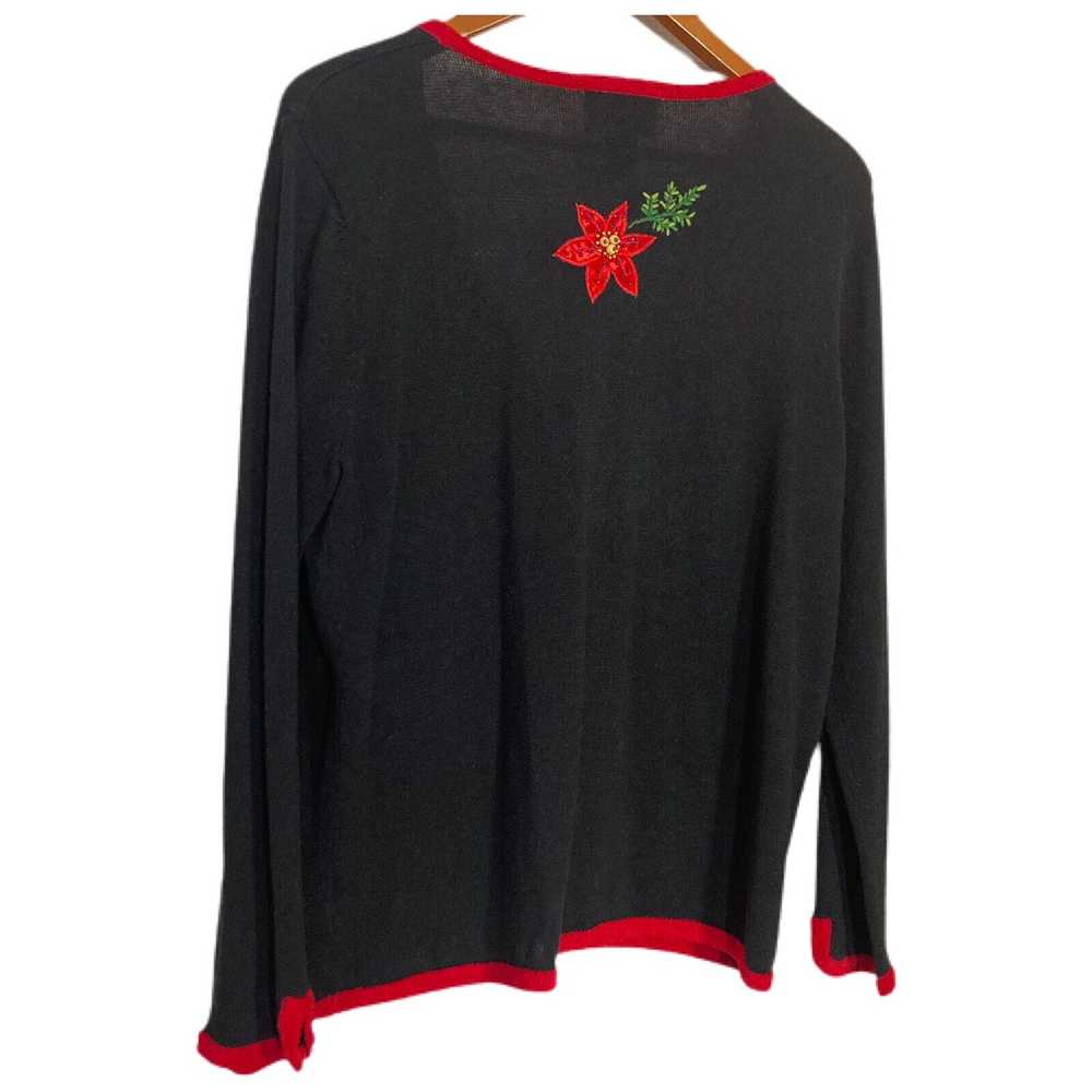 Christmas Sweater Poinsettias Beaded Cardigan M B… - image 4