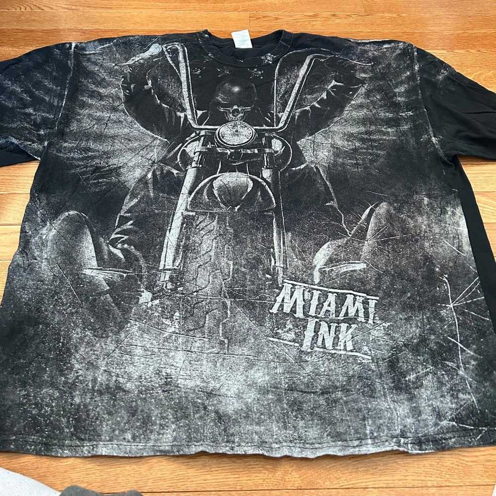 Miami ink skeleton motorcycle t shirt - image 1