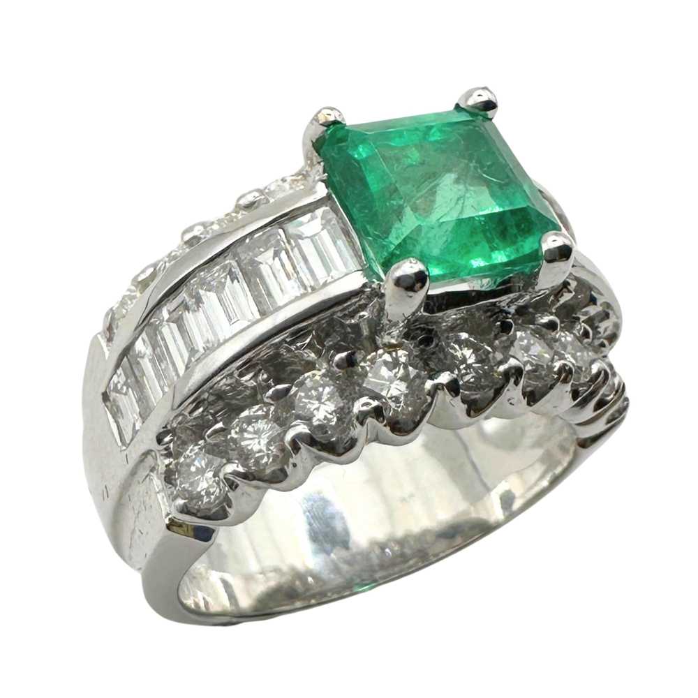 18k Diamond and Emerald Wide Band Ring - image 3