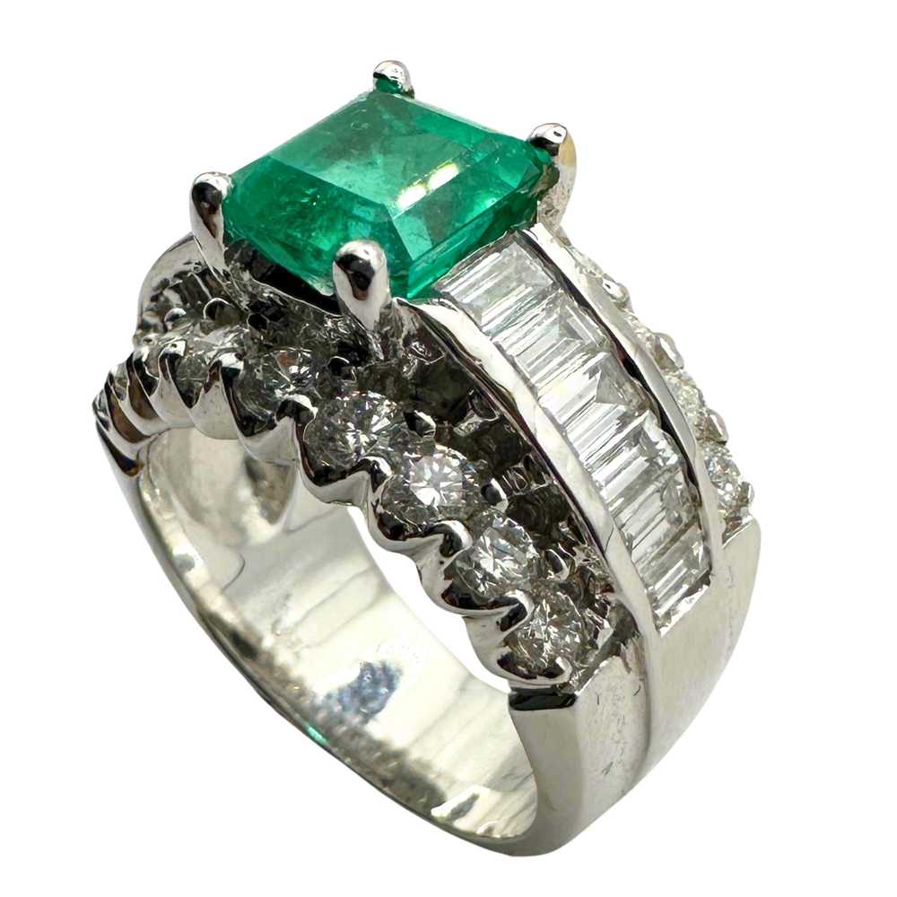 18k Diamond and Emerald Wide Band Ring - image 4
