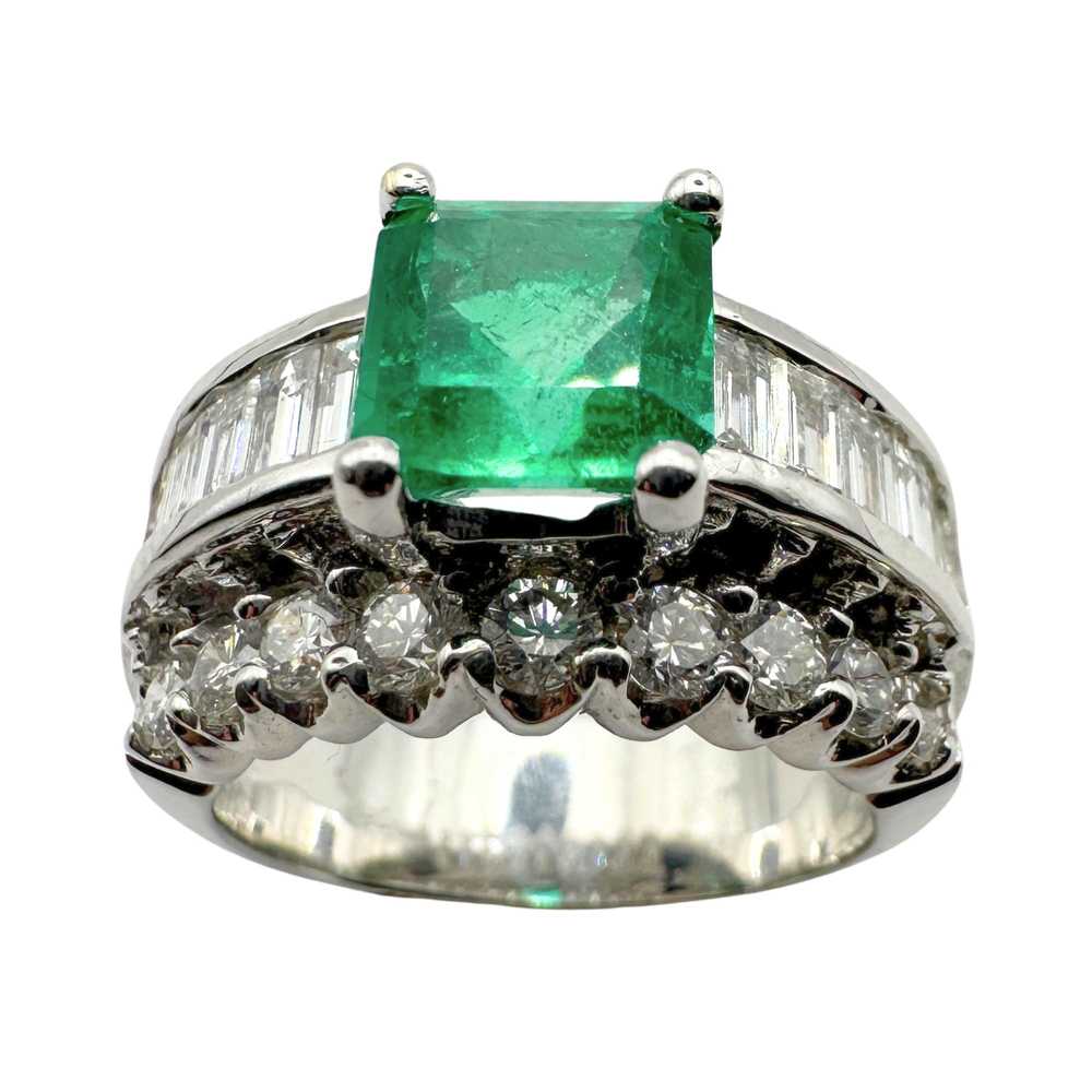18k Diamond and Emerald Wide Band Ring - image 5