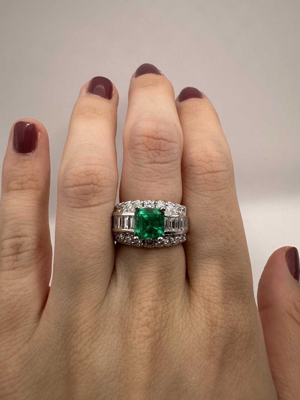18k Diamond and Emerald Wide Band Ring - image 8