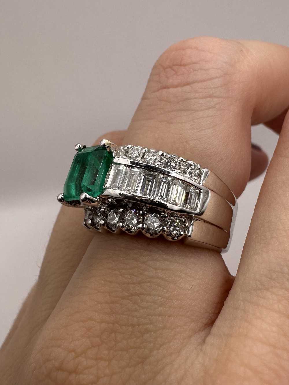 18k Diamond and Emerald Wide Band Ring - image 9