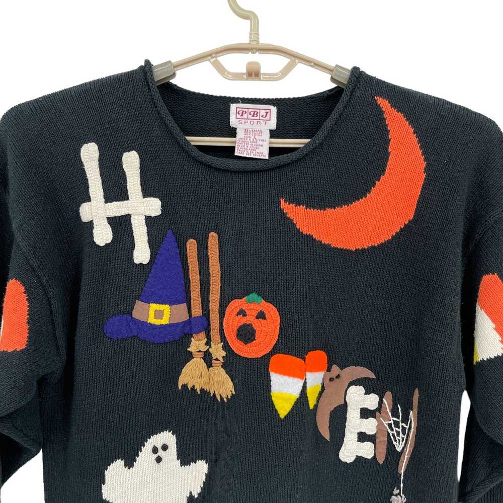 PBJ Sport Vintage Halloween Sweater Witch Pumpkin… - image 2