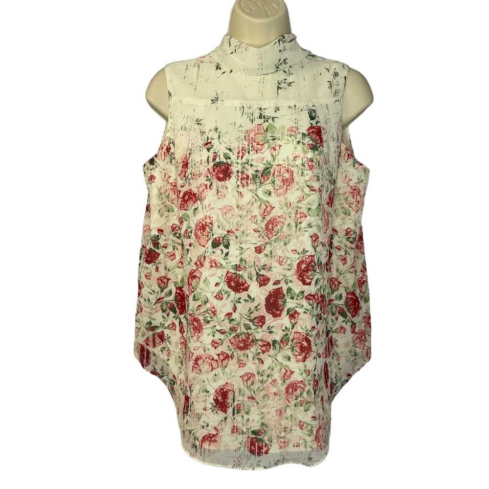 Marchesa Rose Floral Sleeveless Neck Tie Blouse T… - image 1