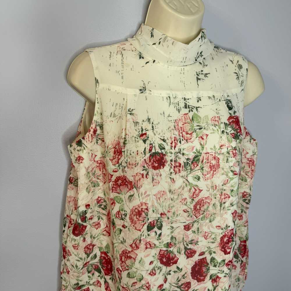 Marchesa Rose Floral Sleeveless Neck Tie Blouse T… - image 3