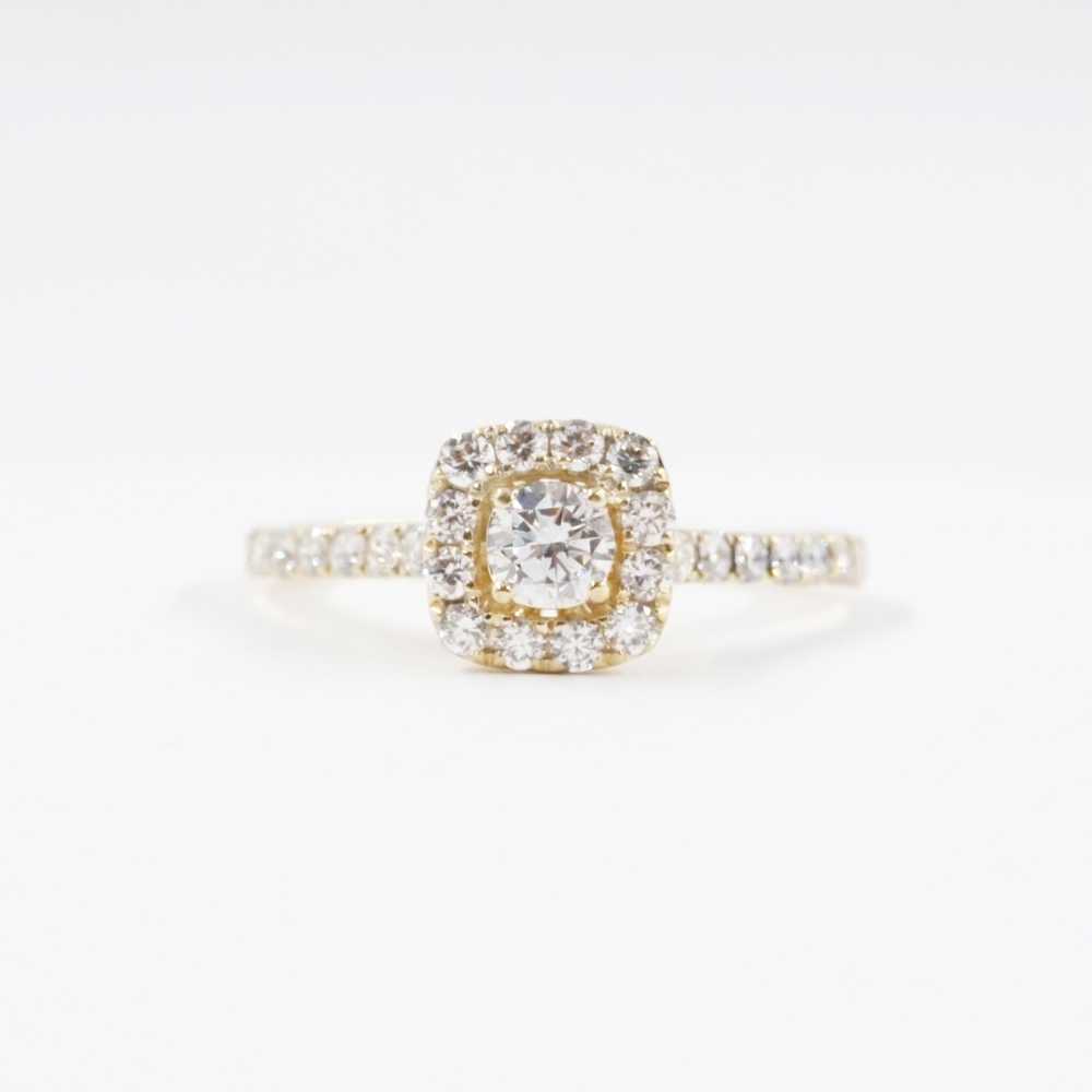 10K Yellow Gold Halo Engagement Ring with Lab Cre… - image 1