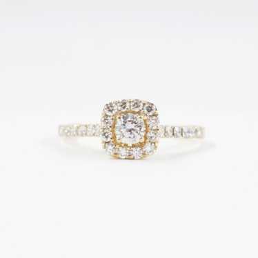 10K Yellow Gold Halo Engagement Ring with Lab Cre… - image 1