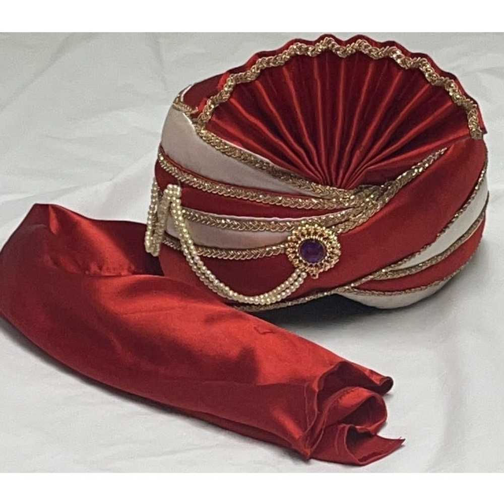 Vintage Men Indian Wedding Groom Turban Red - image 2