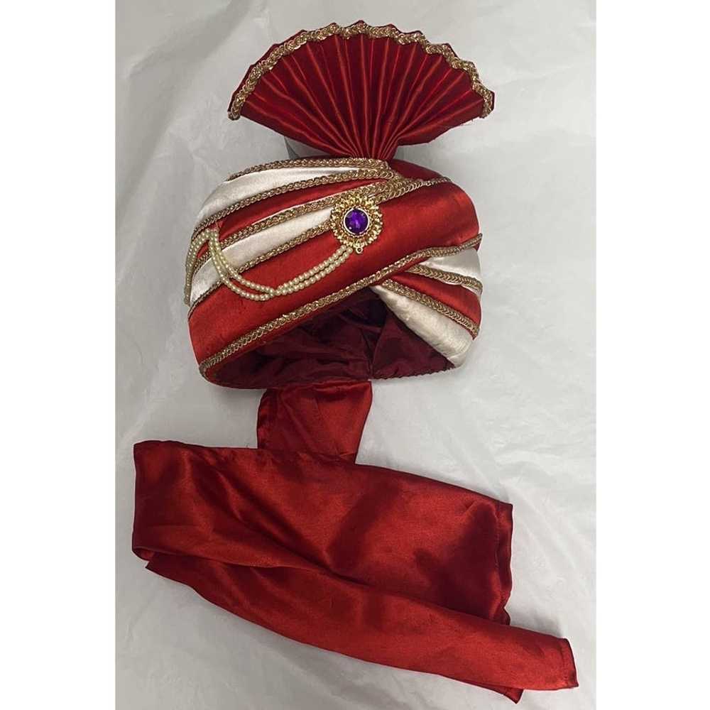 Vintage Men Indian Wedding Groom Turban Red - image 7