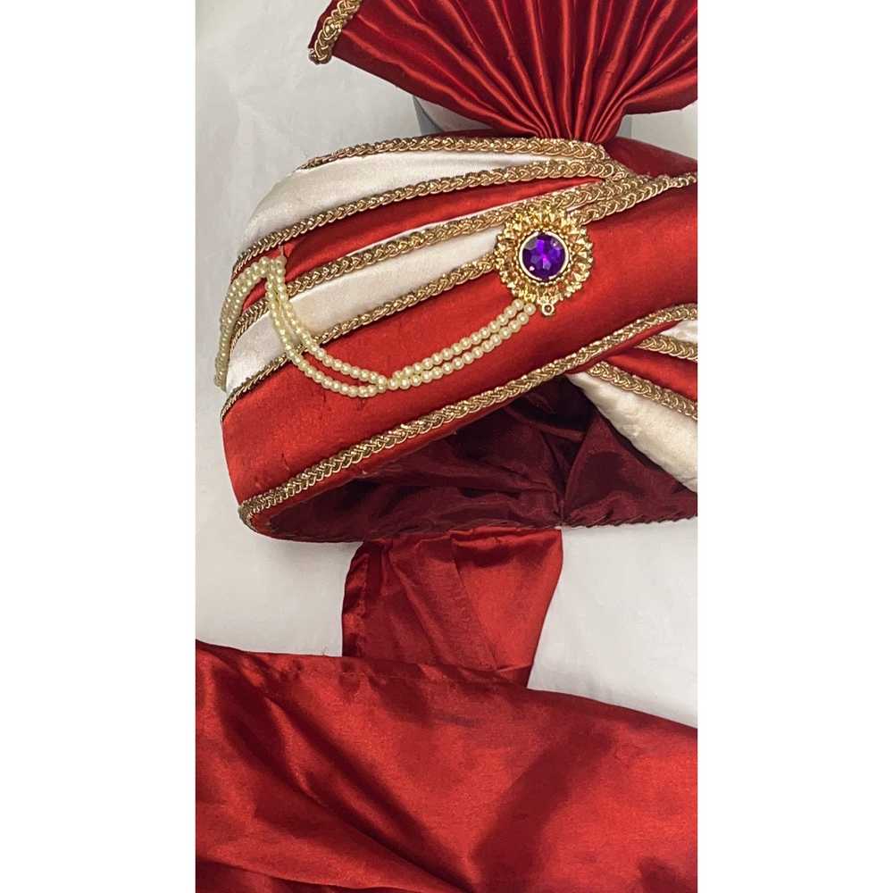 Vintage Men Indian Wedding Groom Turban Red - image 8