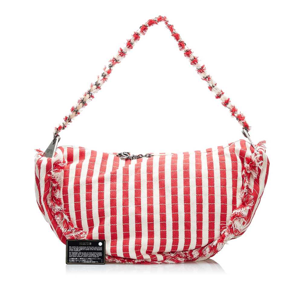 Red Chanel Halfmoon Striped Canvas Bag - image 10