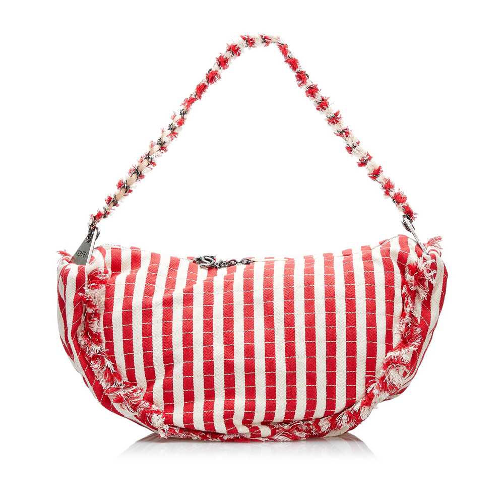 Red Chanel Halfmoon Striped Canvas Bag - image 1