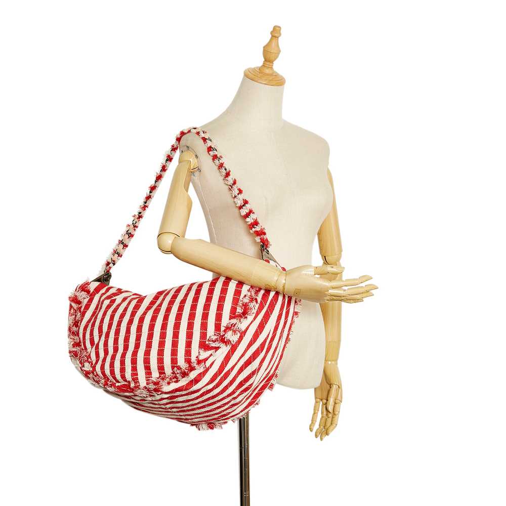 Red Chanel Halfmoon Striped Canvas Bag - image 9