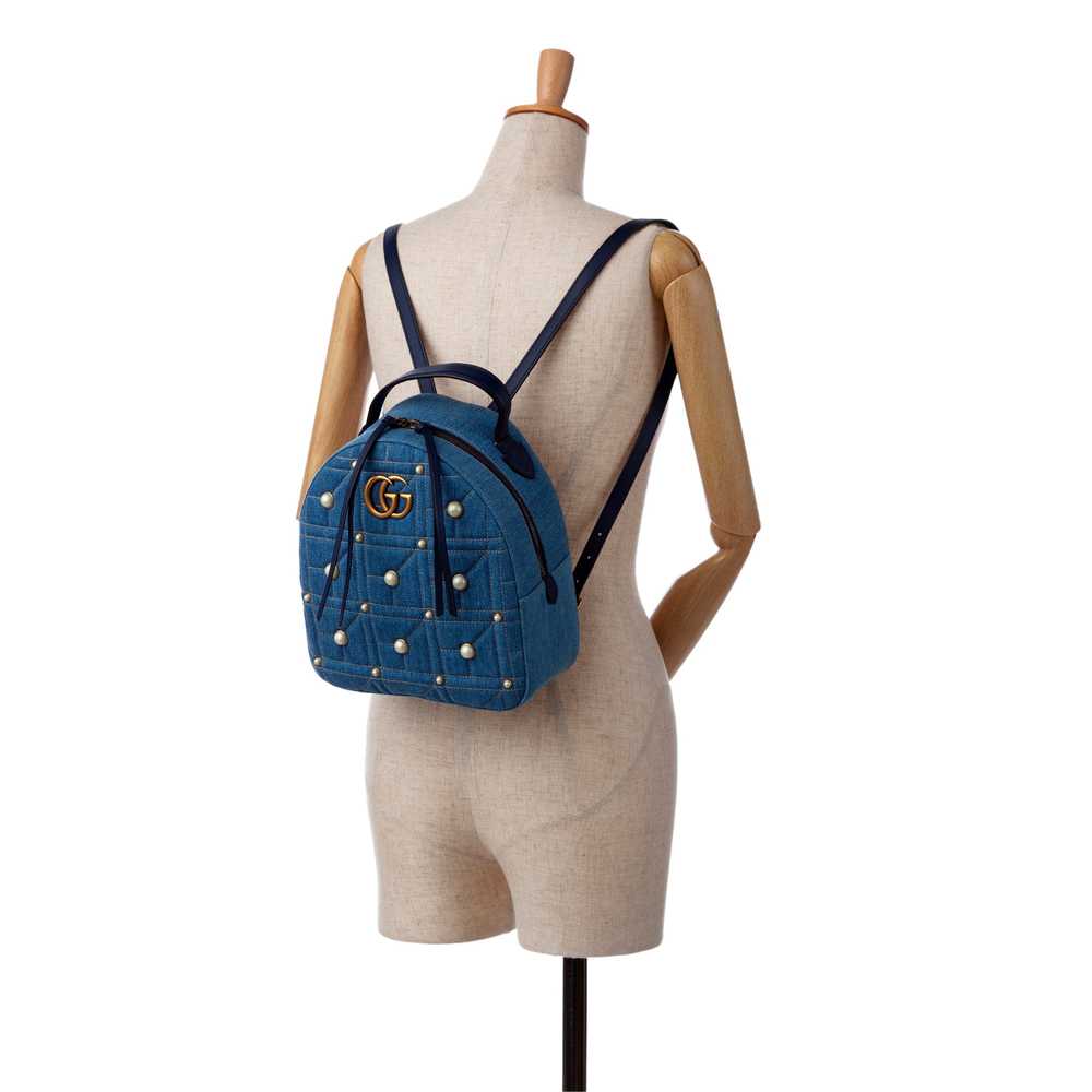 Blue Gucci Small GG Marmont Pearl Denim Backpack - image 11