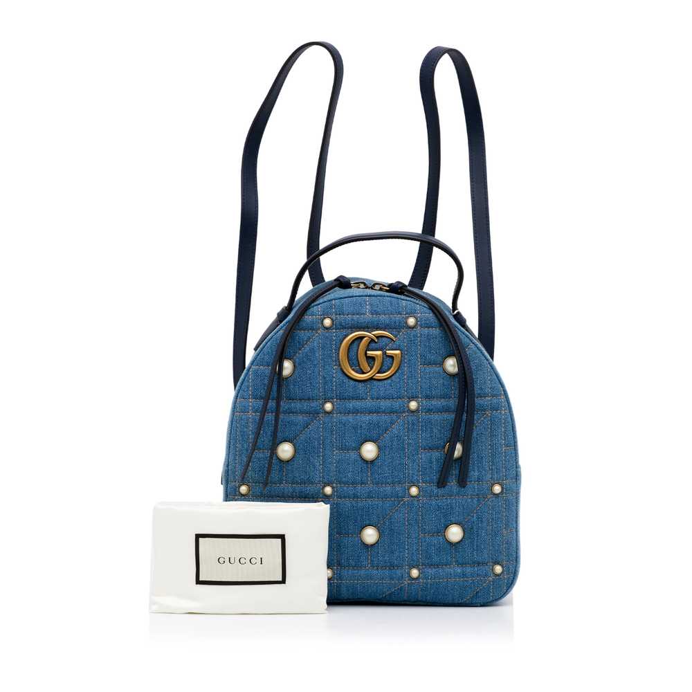 Blue Gucci Small GG Marmont Pearl Denim Backpack - image 12