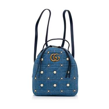 Blue Gucci Small GG Marmont Pearl Denim Backpack - image 1