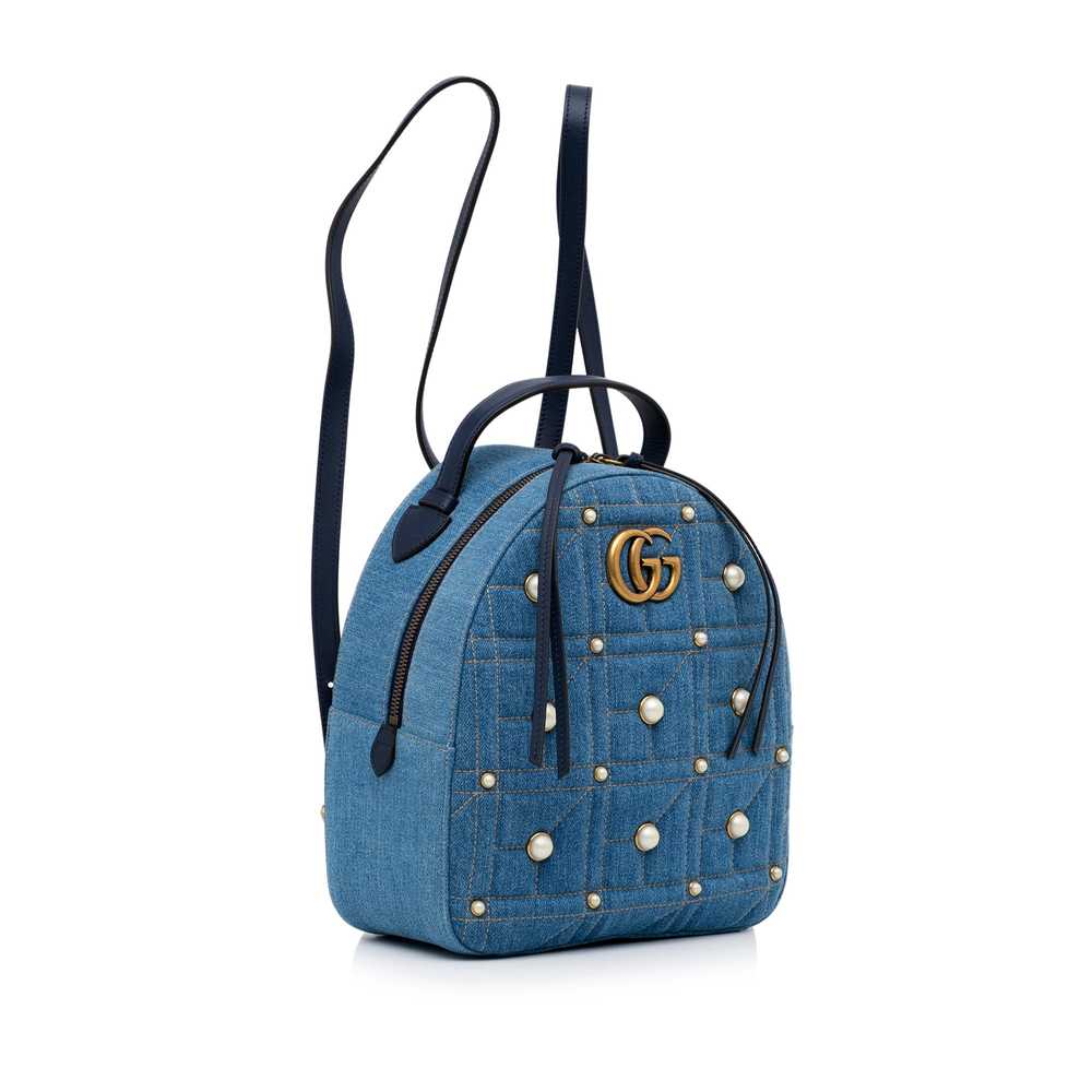 Blue Gucci Small GG Marmont Pearl Denim Backpack - image 2