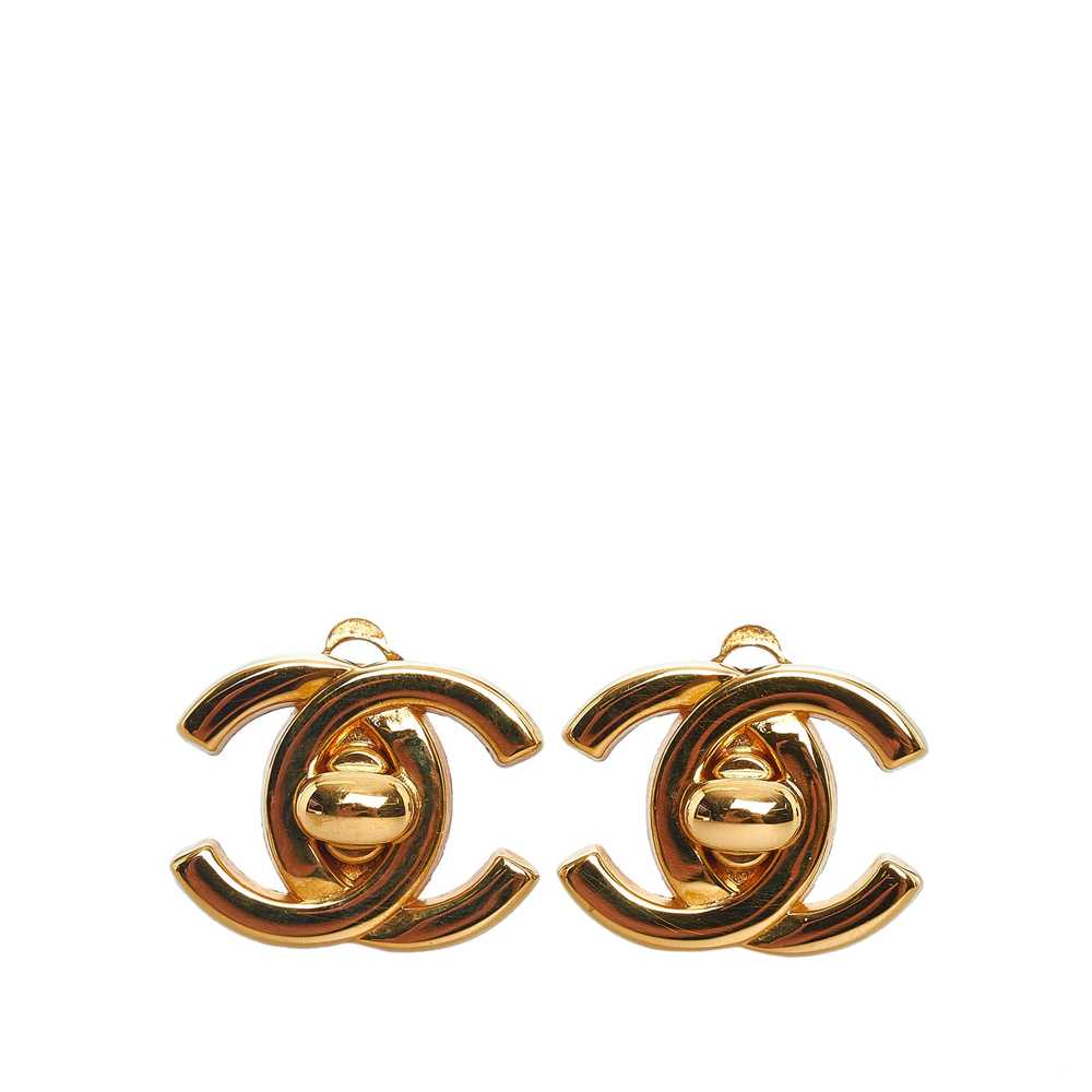 Gold Chanel CC Turn Lock Clip-On Earrings - image 1