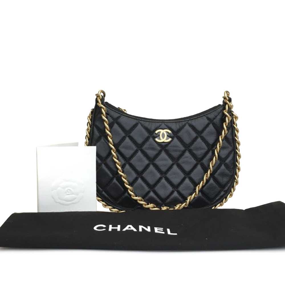 Black Chanel Small Quilted Lambskin Chain Around … - image 10