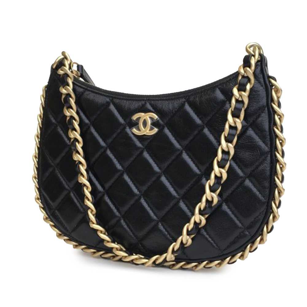 Black Chanel Small Quilted Lambskin Chain Around … - image 2