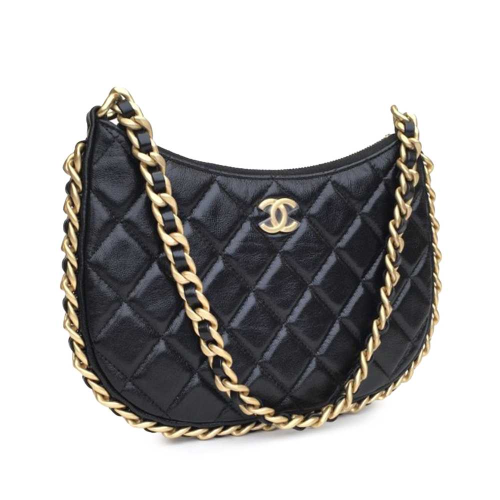 Black Chanel Small Quilted Lambskin Chain Around … - image 3
