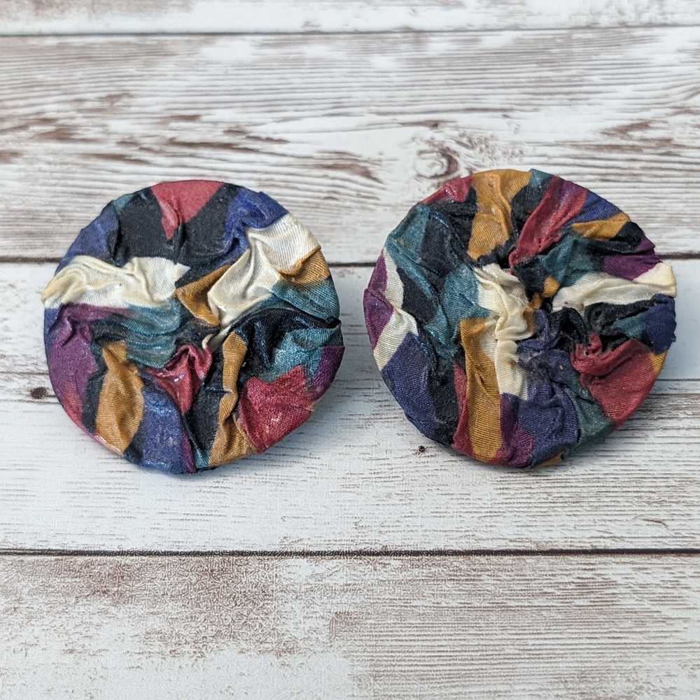 Vintage Clip On Earrings Extra Large 2" Multi Col… - image 2