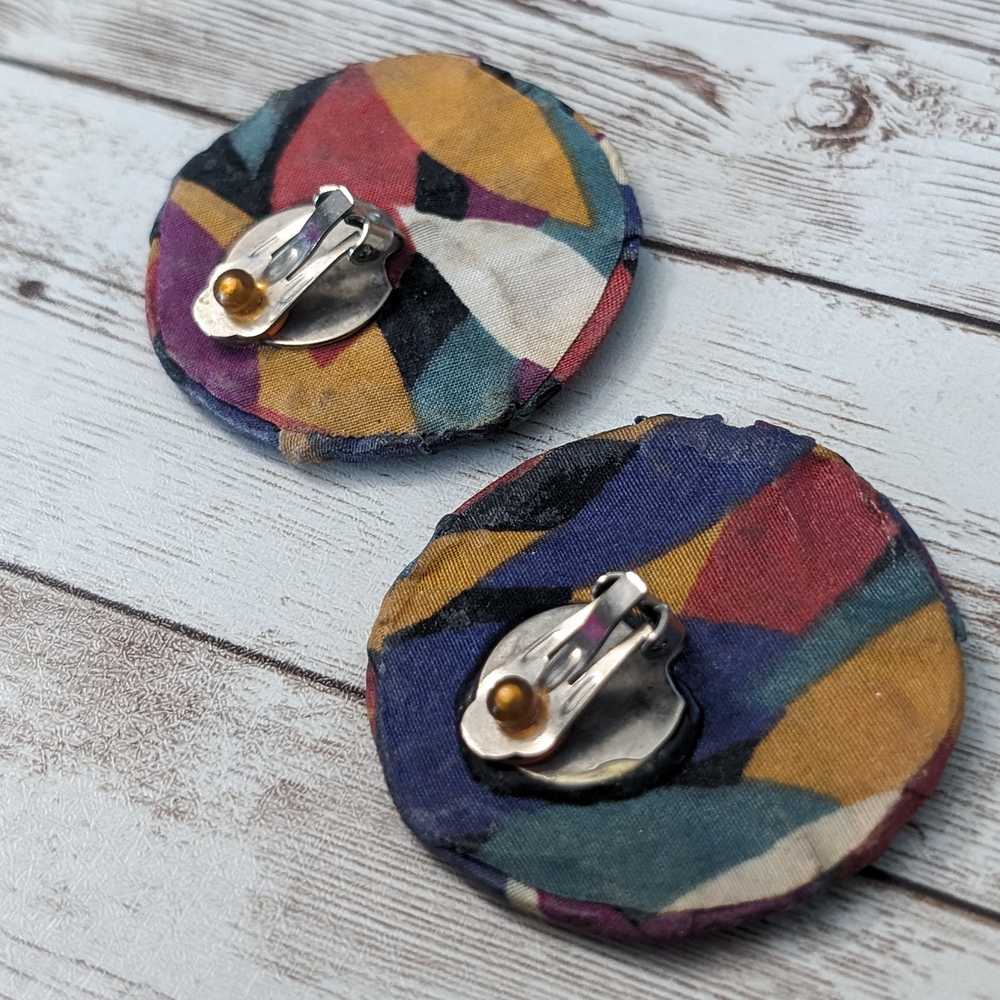 Vintage Clip On Earrings Extra Large 2" Multi Col… - image 9