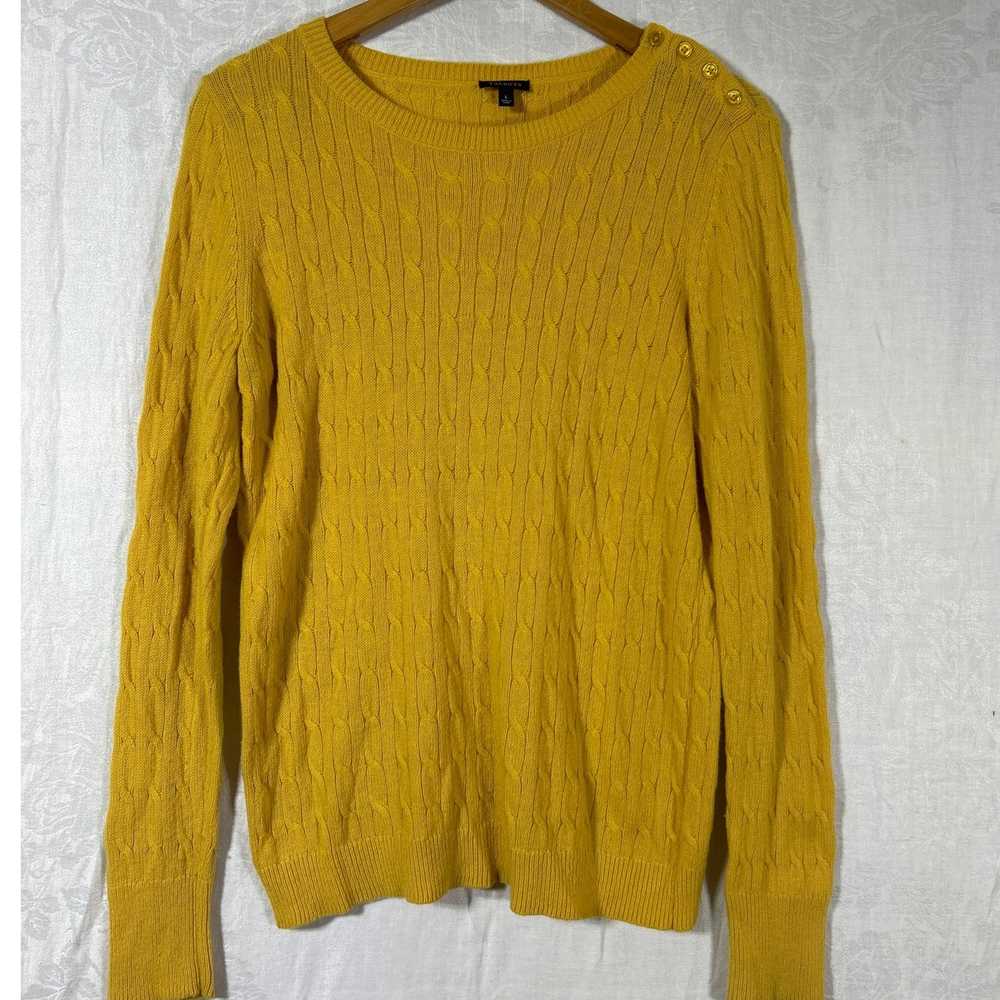 Talbots Sweater Large Mustard Yellow Cable Knit L… - image 1