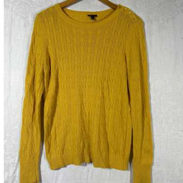 Talbots Sweater Large Mustard Yellow Cable Knit L… - image 1