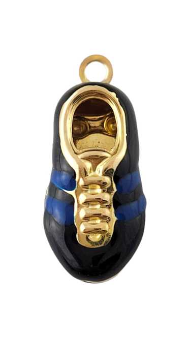 14K Yellow Gold Black & Blue Enamel Sneaker Charm 