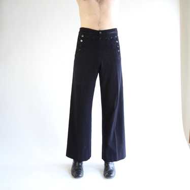 Vintage 90s Navy Blue Wide deals Leg High Waist Button Bib Front Sailor Wool Trousers 30” Waist