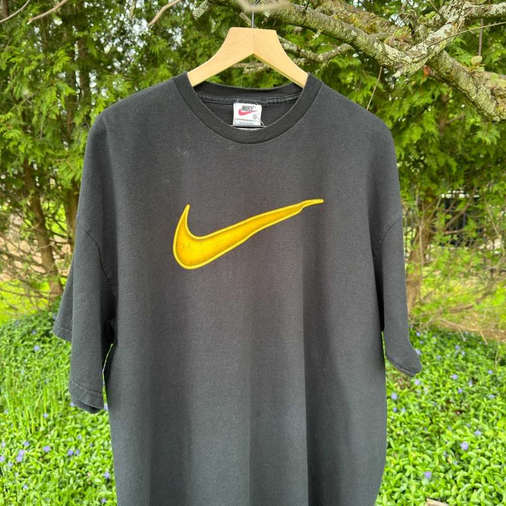 Vintage Nike Black/Yellow Big Swoosh Shirt White … - image 1