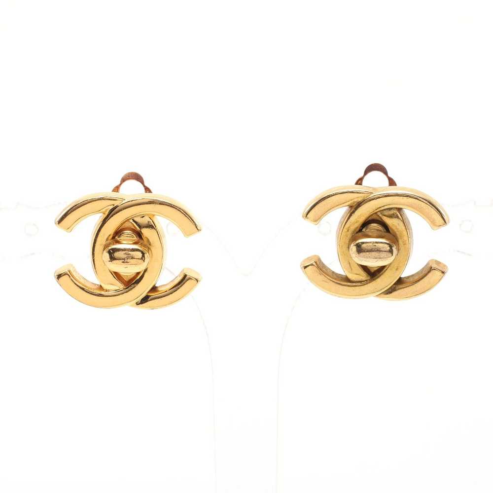 Chanel Coco Mark Turn Lock Earrings GP Gold 96P - image 1