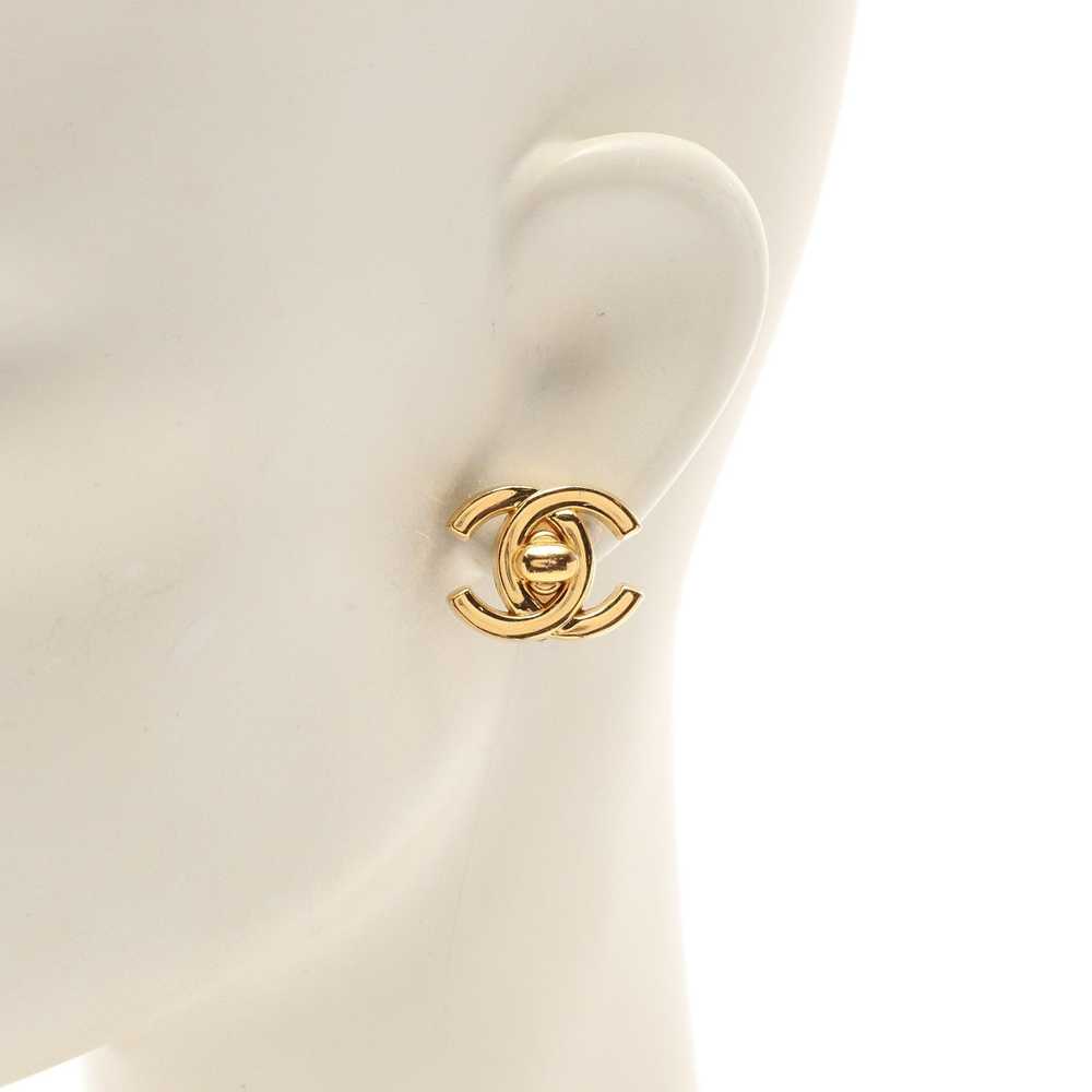 Chanel Coco Mark Turn Lock Earrings GP Gold 96P - image 4