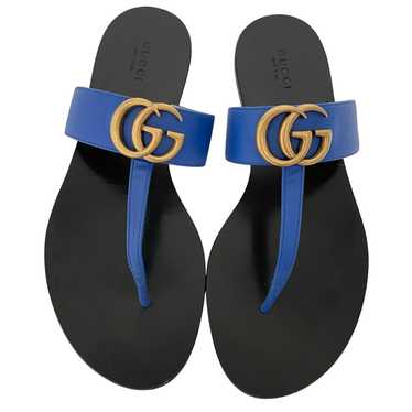 Gucci GG Marmont Double G Leather Thong Sandal Fla