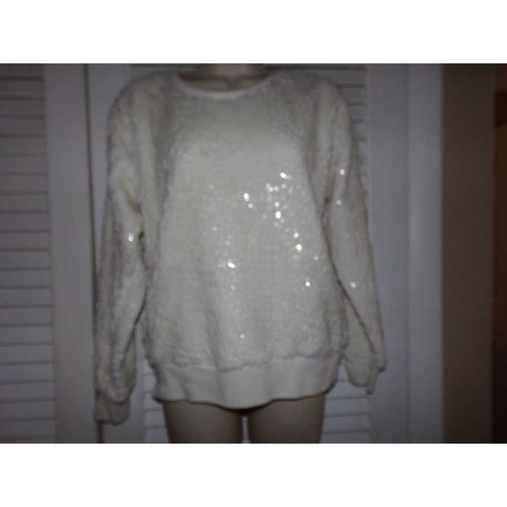 Ann Taylor glam ivory knit top S EUC Pearly tiles… - image 1