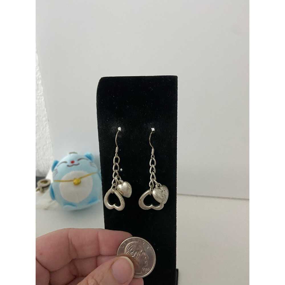 Generic Cute heart dangle earrings silver tone - image 2