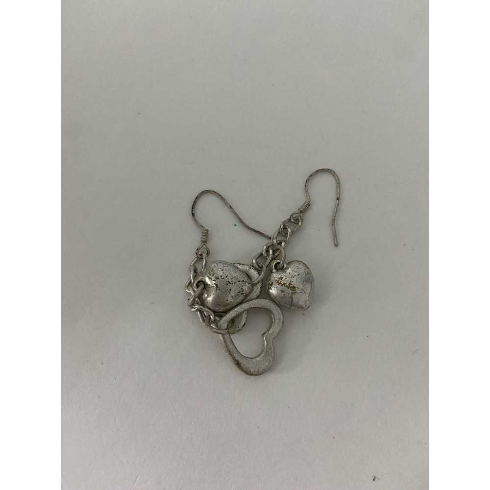 Generic Cute heart dangle earrings silver tone - image 4