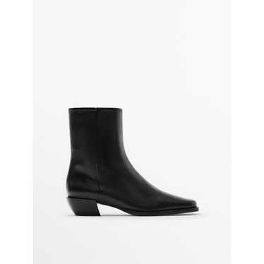 Massimo Dutti Leather Square-Toe Flat Ankle Boots… - image 1